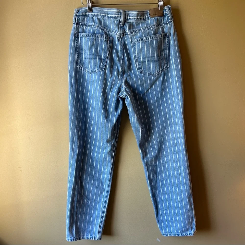 American Eagle Jeans Womens Size 8 Striped Mom Jean Medium Wash Denim High Rise